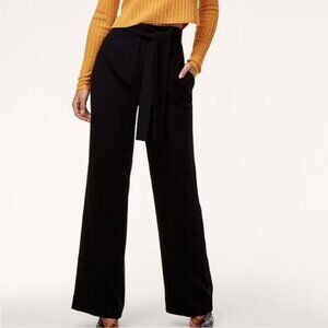 Aritzia Babaton Navy Blue Quillian Front Tie Wide Leg Trouser Pant